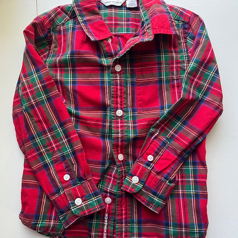 Janie and Jack Christmas Plaid tartan button down shirt 2T